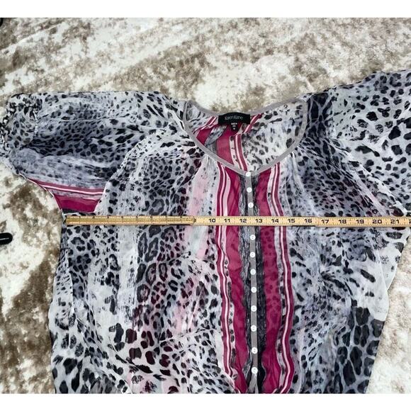 Karen Kane leopard print pink, black & white tie knot button up blouse SZ M - Picture 7 of 9
